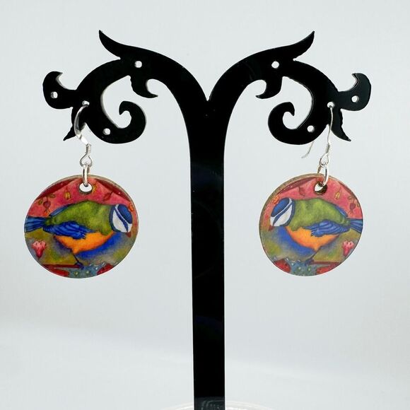 Vintage Handmade Wooden Bird Earrings 80s Cottagecore Nature Inspired Artisan - Picture 1 of 8